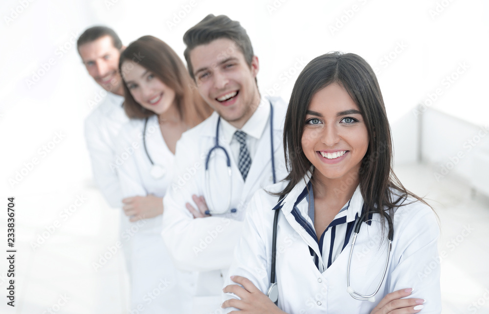 female doctor with group of happy successful colleagues female doctor with group of happy successful colleagues