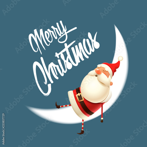 Santa Claus sleep on moon - Merry Christmas illustration card