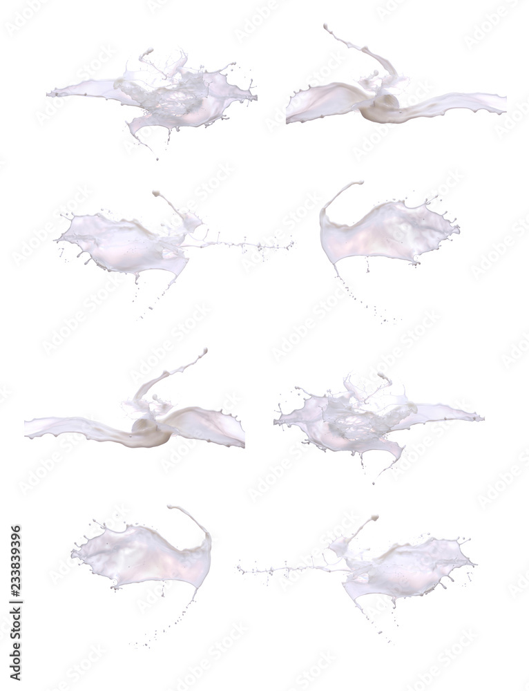 Set milk or white paint splash isolated on white background Set milk or white paint splash isolated on white background