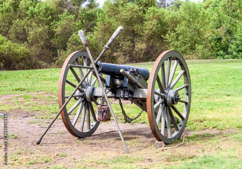 civil war cannon ready for action at Huntington Beach central park in California in 2018 civil war reenactment