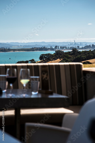 Waiheke Island Winery with Auckland, New Zealand in the background photo