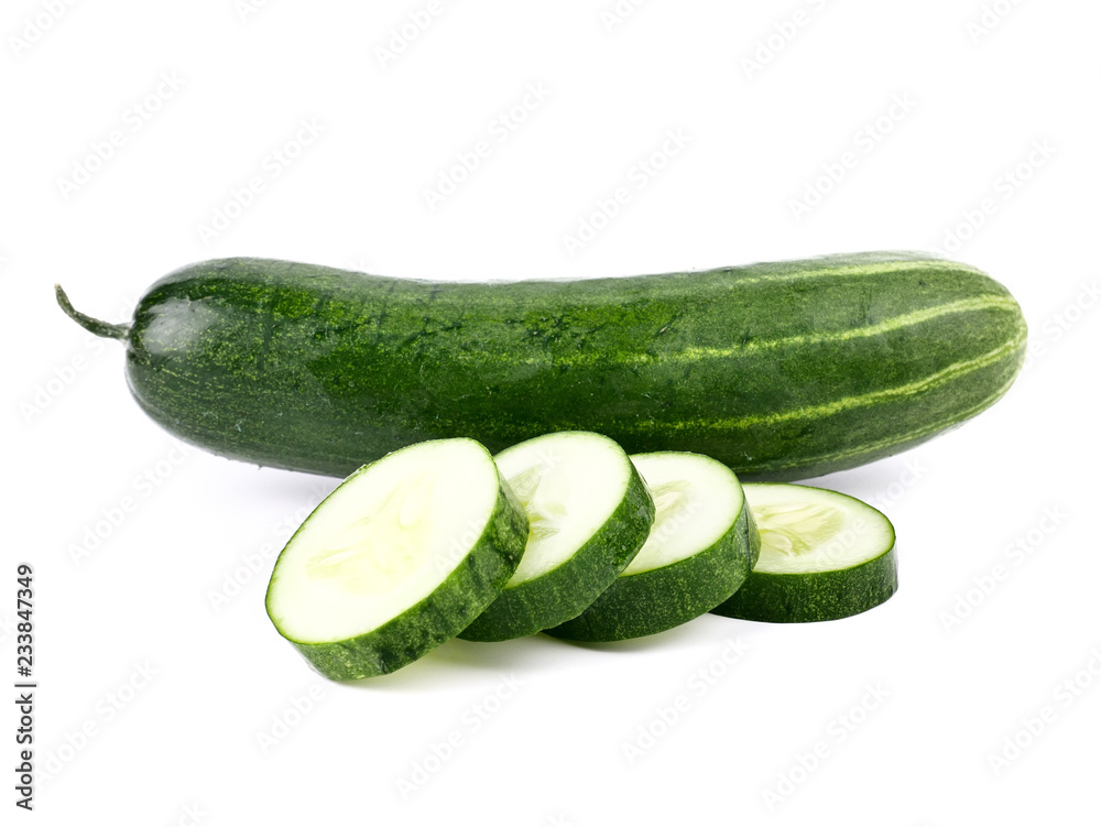Fresh cucumber, chopped cucumber, salad ingredient,isolated on white background Fresh cucumber, chopped cucumber, salad ingredient,isolated on white background