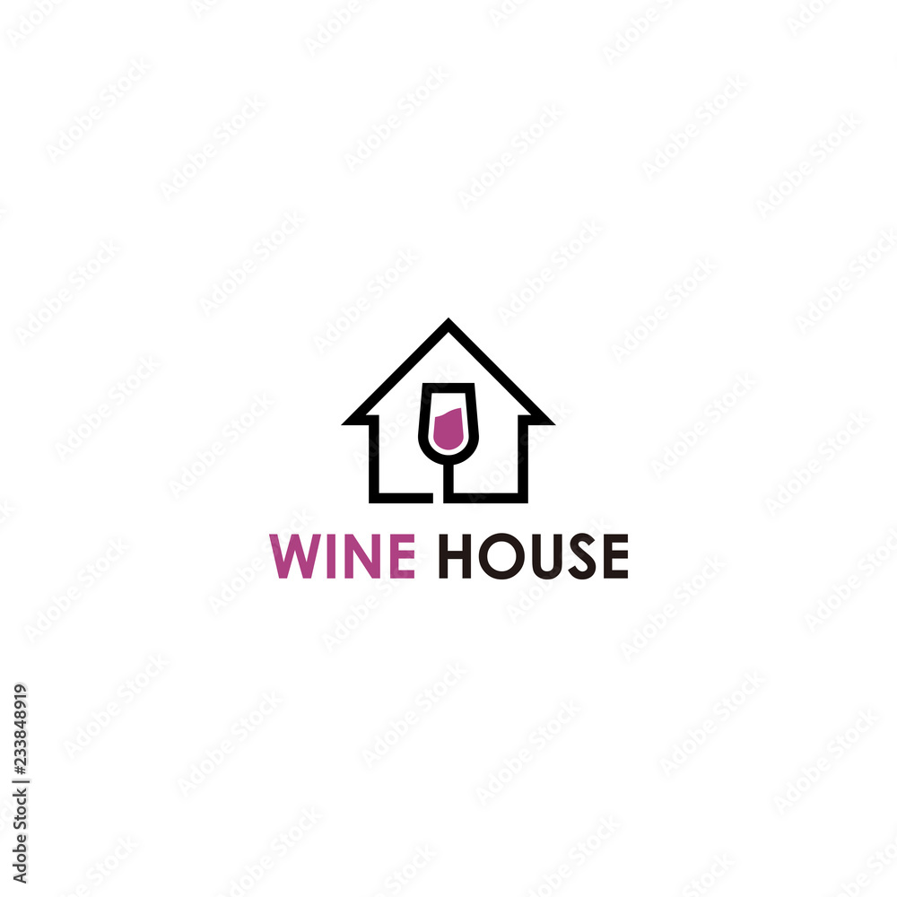 Wine House Logo inspiration with home and martini line art vector illustration Wine House Logo inspiration with home and martini line art vector illustration