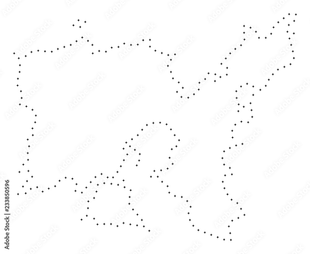 Vector stroke dot Limnos Greek Island map in black color, small border points have diamond shape. Trace the frame points and get Limnos Greek Island map.