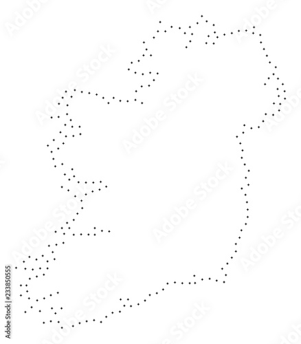 Vector stroke dotted Ireland Island map in black color  small border points have diamond shape. Follow the frame points and get Ireland Island map.