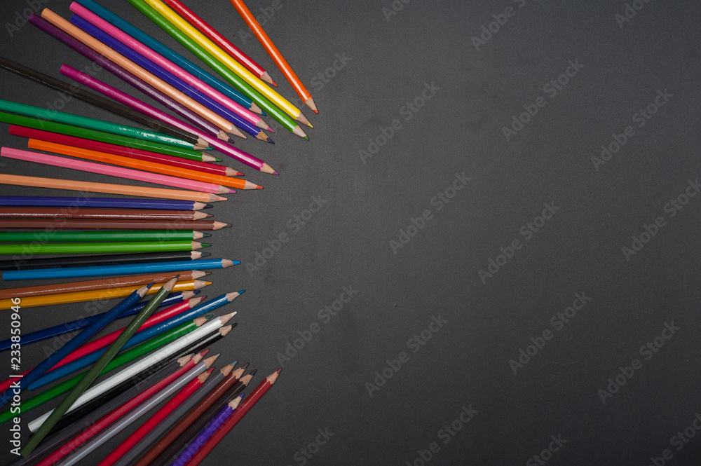 Fototapeta premium Education school tools on Black Chalkboard Background