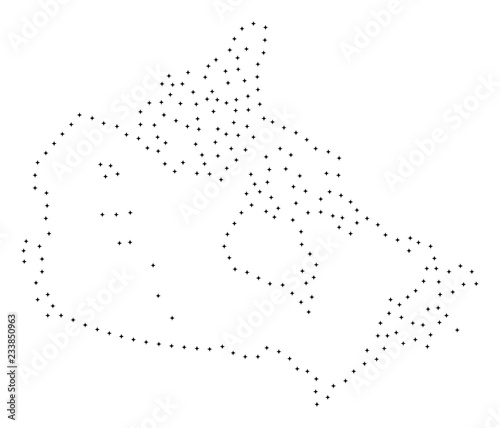 Vector stroke dotted Canada map in black color  small border points have diamond shape. Connect the frame points and get Canada map. Educational geographic template for Canada map quiz.