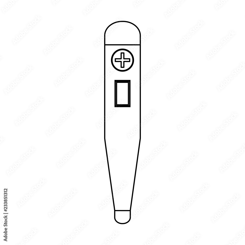 Medical thermometer symbol in black and white