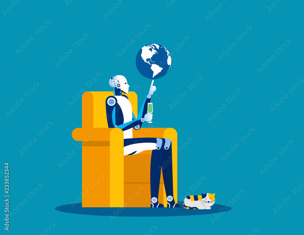 Artifical Intelligence and globe at fingertips. Concept business vector illustration, Control, Management, Lordship. Artifical Intelligence and globe at fingertips. Concept business vector illustration, Control, Management, Lordship.