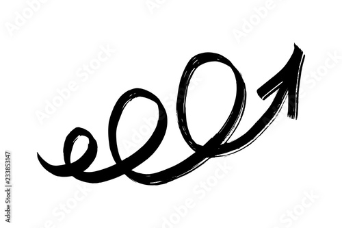 Hand drawn spiral arrow isolated on white background. Brush stroke. Grunge texture.