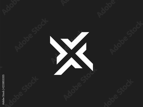 Letter X logo design concept, negative space style. Abstract modern minimal sign constructed from check marks. Vector elements template icon. White color
