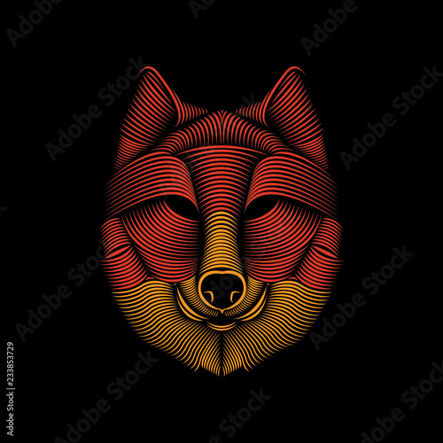 Vector line art illustration of a wolf head. Editable element design for t-shirt, poster, etc.