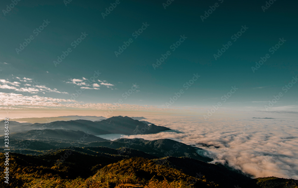 Scenic horizon & Checkpoint in Kew Mae Pan nature park. The Doi Inthanon National Park in Chiang Mai, Thailand.