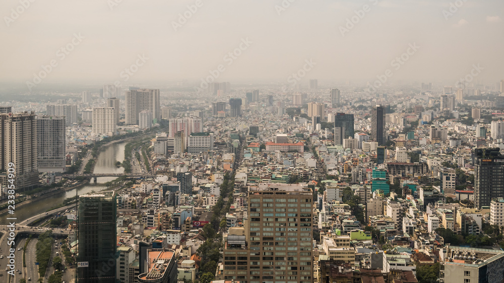 View of Ho Chi Minh City Vietnam from high above angle.