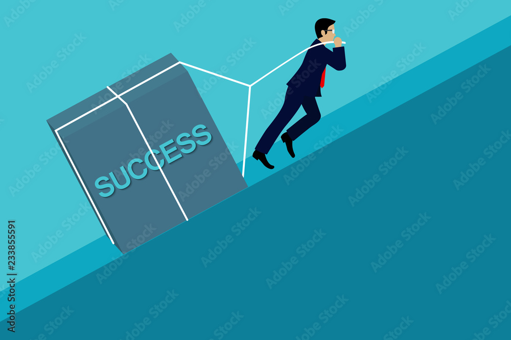 Businessmen pulling the concrete up the slope. go to the goal of financial business success and effort go to target growth. creative idea. leadership. cartoon vector illustration Businessmen pulling the concrete up the slope. go to the goal of financial business success and effort go to target growth. creative idea. leadership. cartoon vector illustration