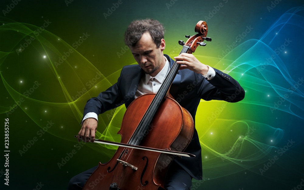 Serious classical cellist with fabled sparkling wallpaper