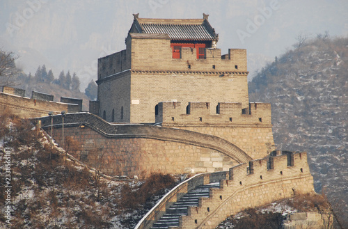 The Great Wall of China at Juyong Pass in winter at early morning photo