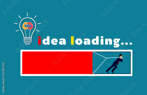 Idea loading concept. light bulb icon. Businessmen pulling load bar red. go to the goal of financial business success and Efforts go to target growth. creative idea. leadership. vector illustration