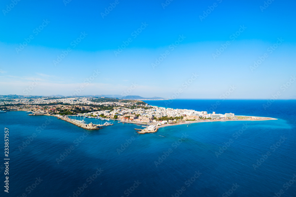 Rhodes city beach aerial view
