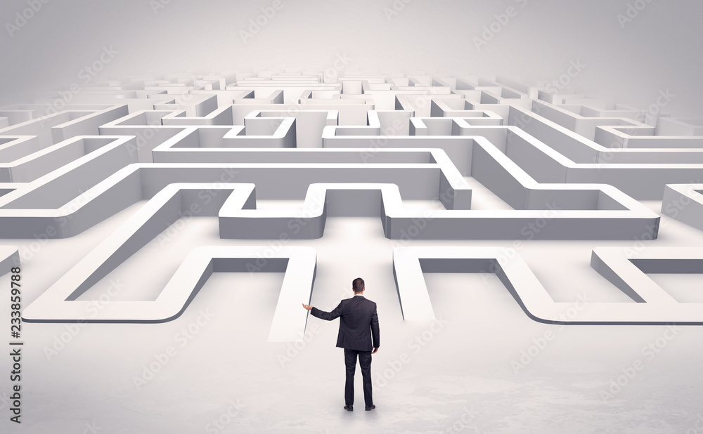 Businessman getting ready to enter a 3D flat labyrinth concept
Businessman getting ready to enter a 3D flat labyrinth concept