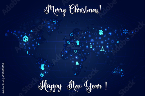 New Year and Christmas world map