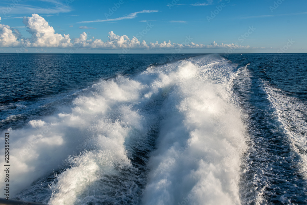 rooster tail of boat Stock Photo