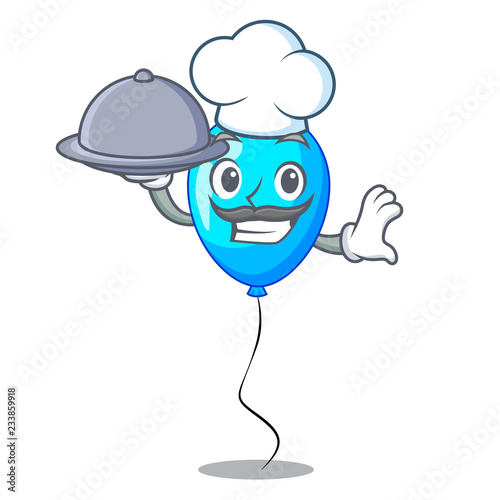Chef with food Party balloon blue mascot the isolated