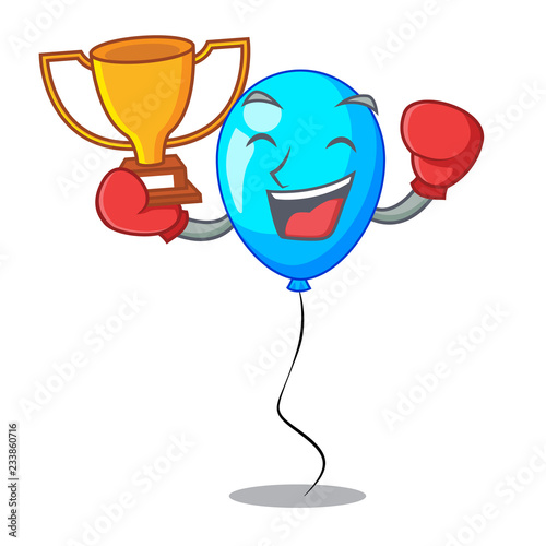 Boxing winner blue balloon bunch design on cartoon