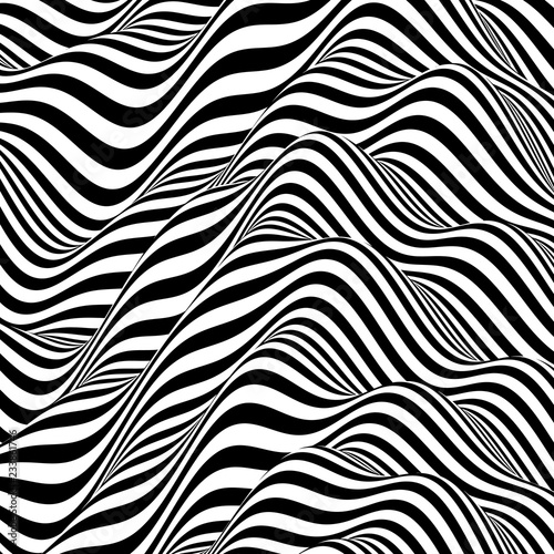 Pattern with optical illusion. Black and white design. Abstract striped background. Vector illustration.