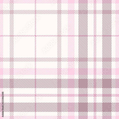 Plaid pattern in white, pink and faded purple.