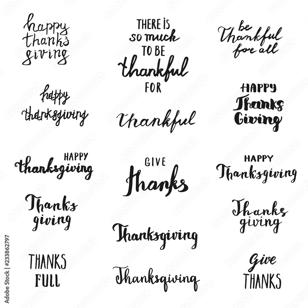 Vector set of Thanksgiving overlays lettering, hand drawn labels