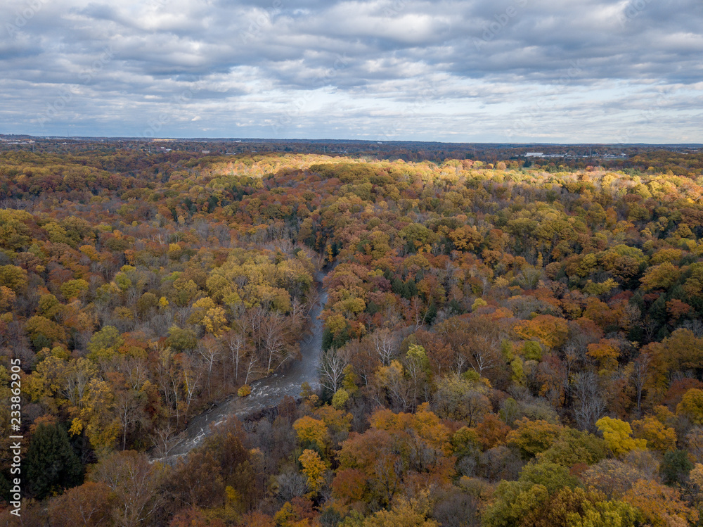 Midwestern Landscape in Fall from Aerial View