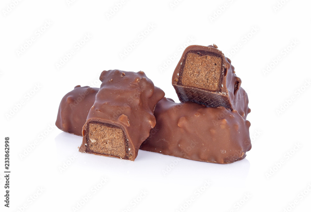 dark chocolate and milk on white background