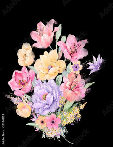 Elegant watercolor rose and peony flower
