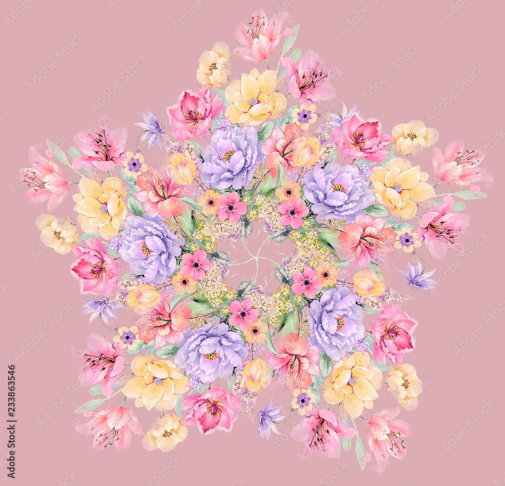 Elegant watercolor rose and peony flower Elegant watercolor rose and peony flower
