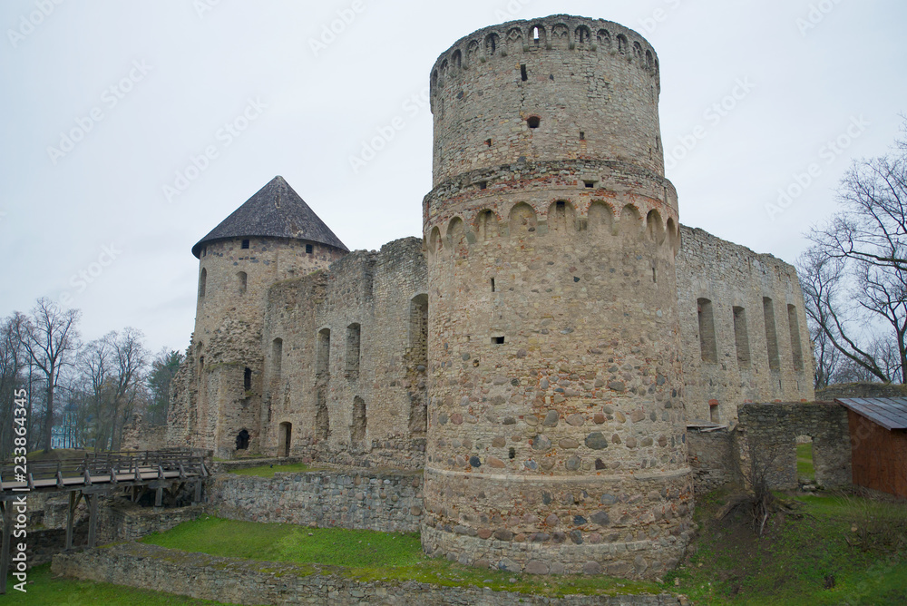 Wenden Castle on a gloomy November day. Cesis, Latvia