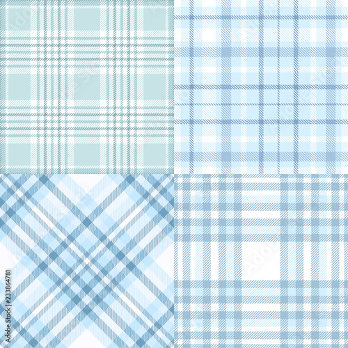 Cheater quilt pattern in pastel blue and white.