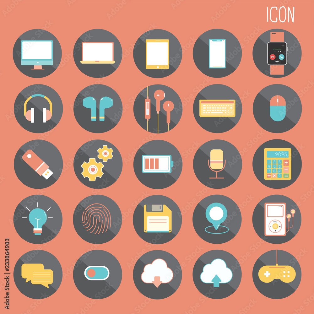 25 set Basic Flat design, social media and smartphone, Web and Mobile Application, Other abstract, Isolated on Orange background, part 2 - vector icons illustration. 25 set Basic Flat design, social media and smartphone, Web and Mobile Application, Other abstract, Isolated on Orange background, part 2 - vector icons illustration.