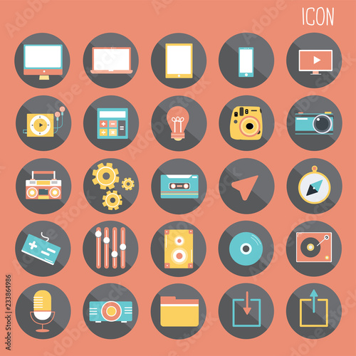 25 set Basic Flat design, social media and smartphone, Web and Mobile Application, Other abstract, Isolated on Orange background, part 1 - vector icons illustration.
