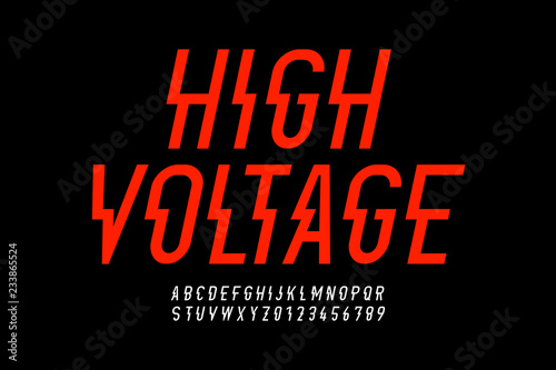 Danger! Hight voltage style modern font design, alphabet letters and numbers