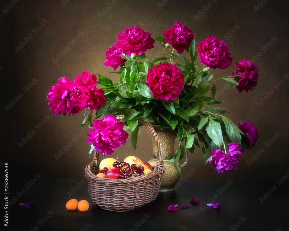 Still life with bouquet of beautiful flowers