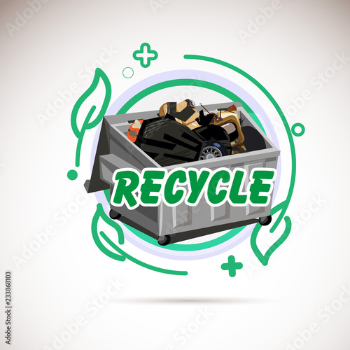 Garbage Bin with recycle trash . recycle typographic or icon - vector