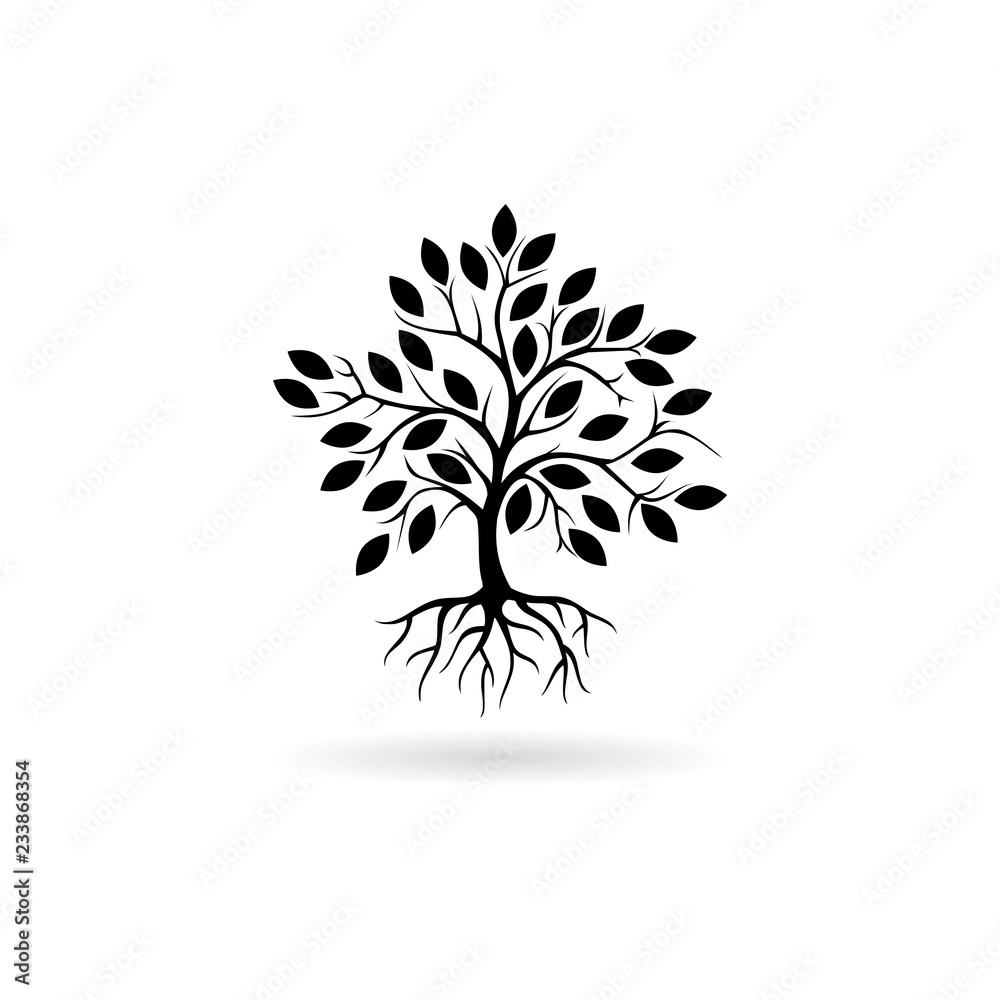 Black Tree and root icon or logo