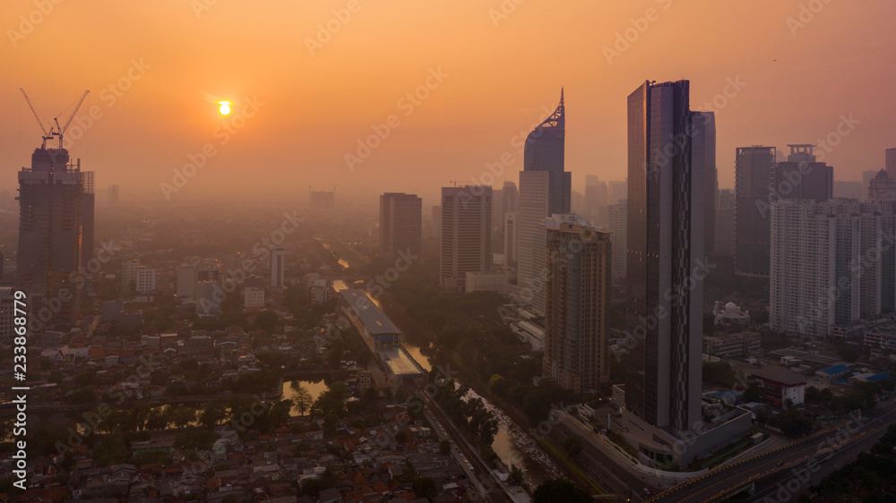 Dusk scenery of Jakarta downtown skyline
