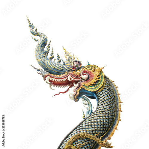 serpent king or king of naga statue in thai temple isolated on white