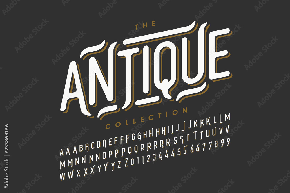 Antique style font design, vintage alphabet letters and numbers - obrazy, fototapety, plakaty 