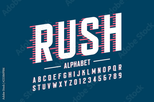Speed style font, alphabet and numbers vector illustration