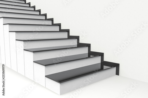 3d rendering. perspective view of modern black plate on white cement stairs background.