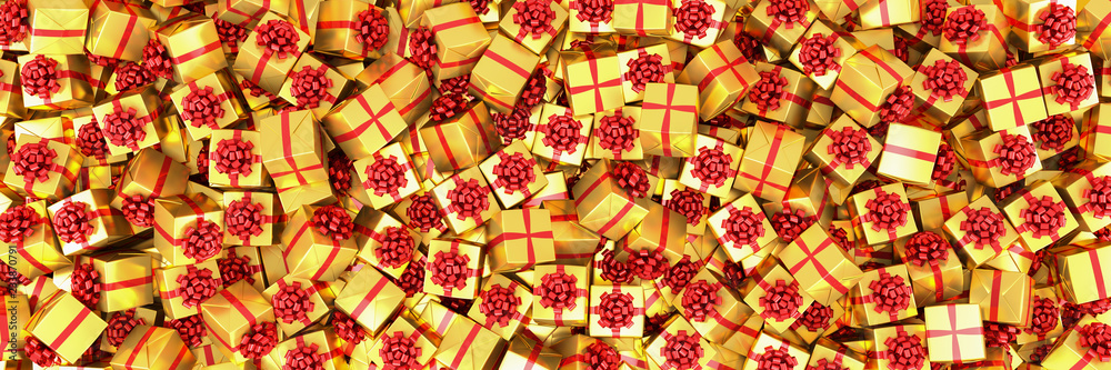 Geschenke in gold mit roter Schleifen - Weihnachtsgeschenke - Geburtstagsgeschenke