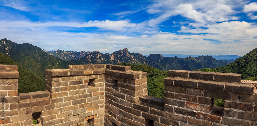 Fragment of the Great Wall of China in the Mutianyu village in a remote part of the Great Wall near Beijing